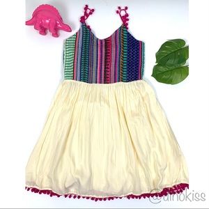 A&B Dress Multi Color Embroidered Pompom Dress